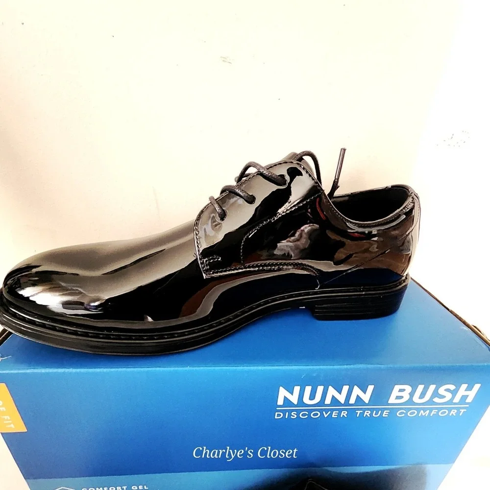 Nunn Bush Centro Flex FPTO Mens 9W‎ Black Patent Formal Oxford NEW 85045-004
